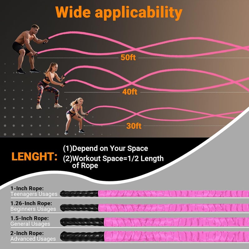 Keepark Battle Ropes for Home Gym 1 Inch Diameter 30FT Length Workout Rope Exercise Rope Training Ropes with Protective Sleeve for Kids Men Women Exercise Fitness & Strength Training-Pink - Image 5